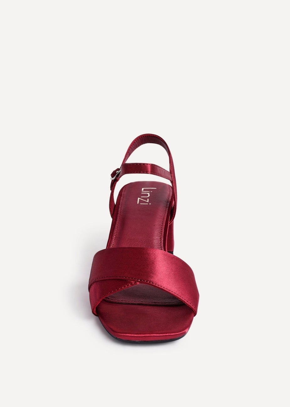 Linzi Vivian Wide Fit Burgundy Satin Block Heeled Sandals