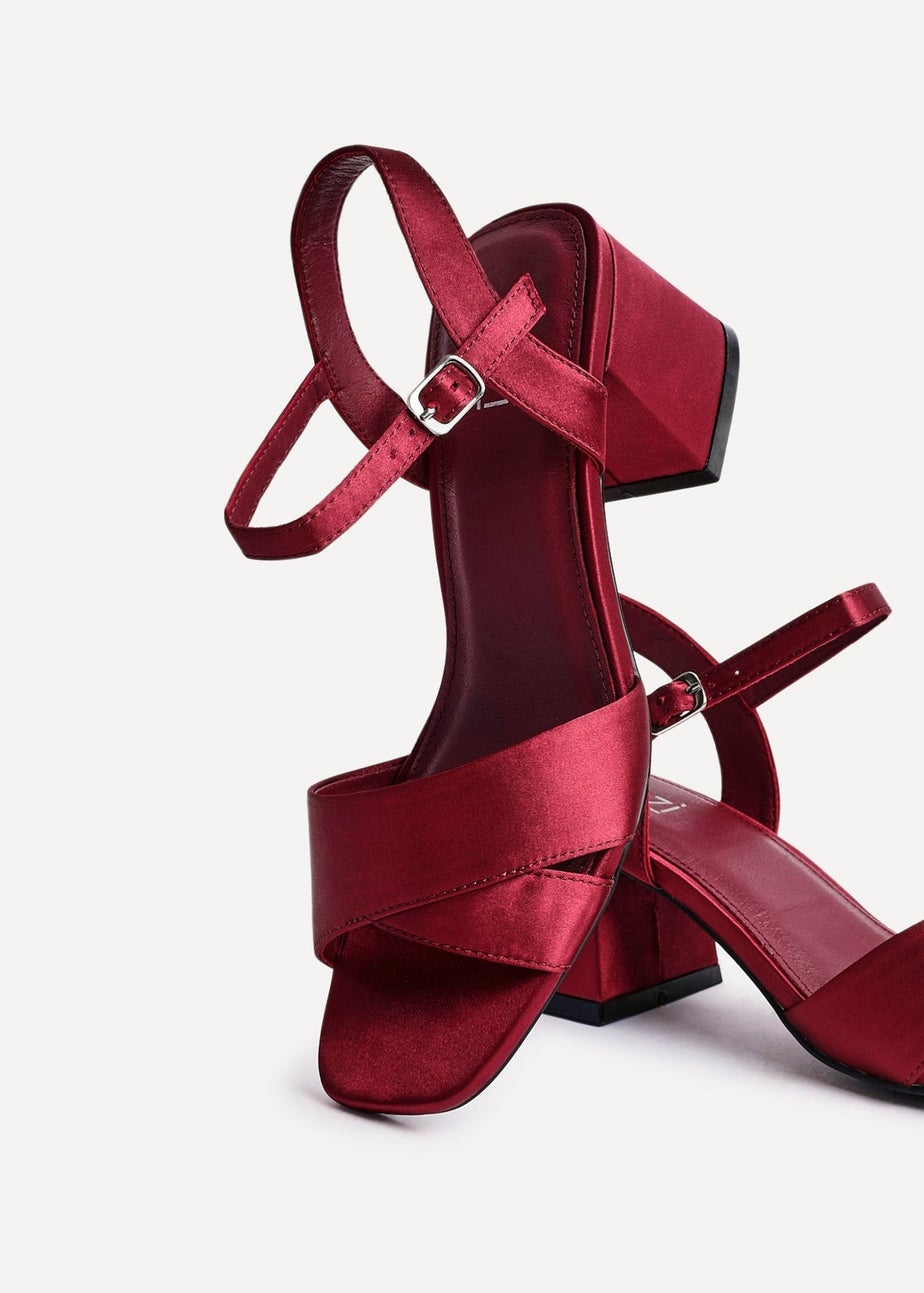 Linzi Vivian Wide Fit Burgundy Satin Block Heeled Sandals