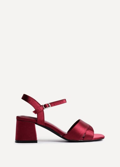 Linzi Vivian Wide Fit Burgundy Satin Block Heeled Sandals