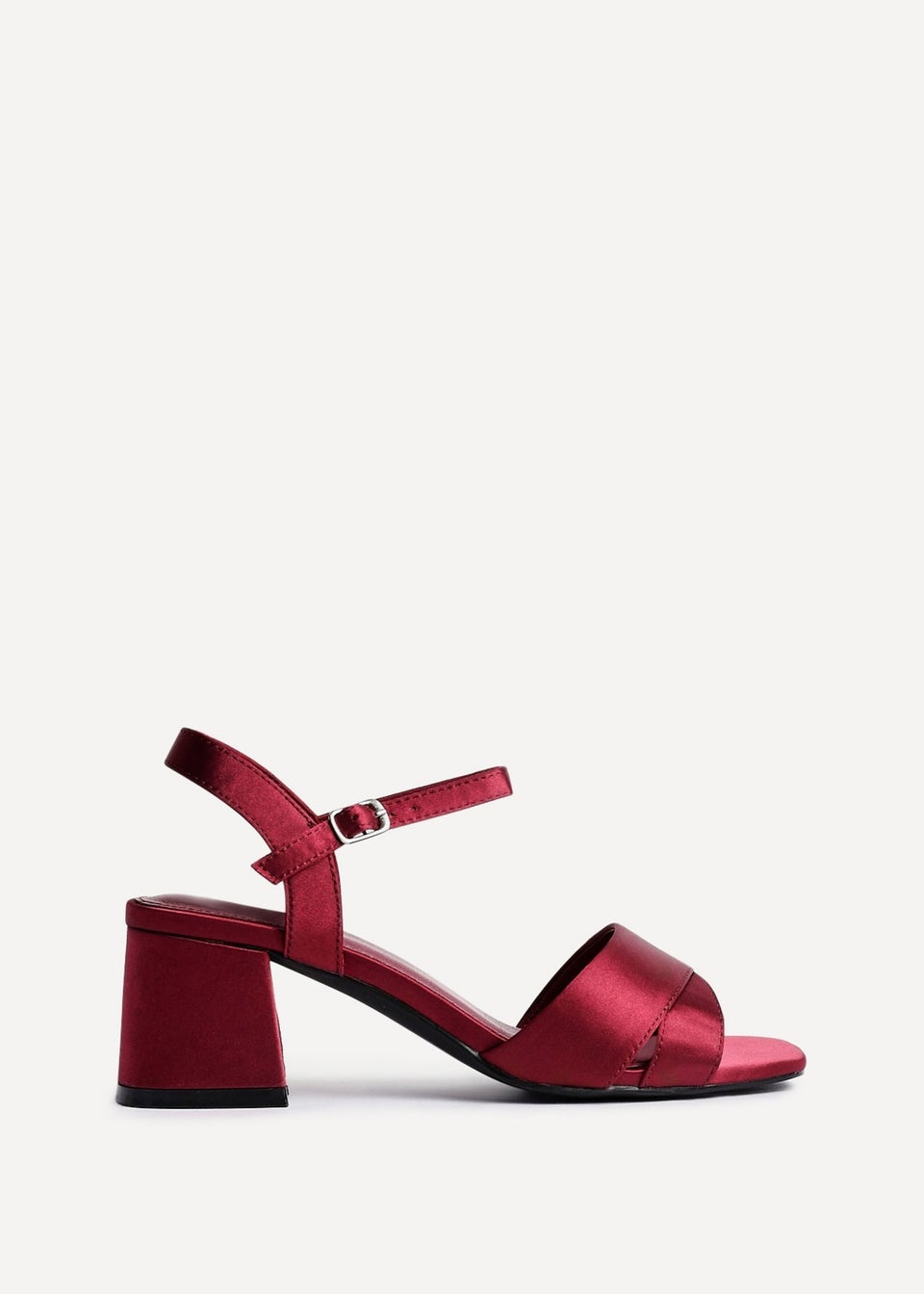 Linzi Vivian Wide Fit Burgundy Satin Block Heeled Sandals