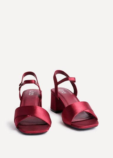 Linzi Vivian Wide Fit Burgundy Satin Block Heeled Sandals