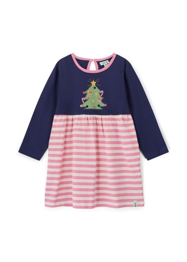 Lilly & Sid  Navy Christmas Tree/Stripe Dress (0-5 Years)