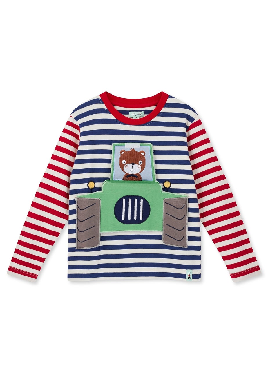 Lilly & Sid Organic Cotton Multi Tractor Flip Applique Top (0-5 Years)