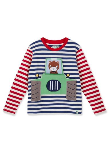 Lilly & Sid Organic Cotton Multi Tractor Flip Applique Top (0-5 Years)
