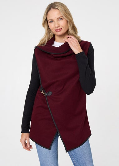 Izabel London Red Asymmetric Buckle Detail Wrap Jacket