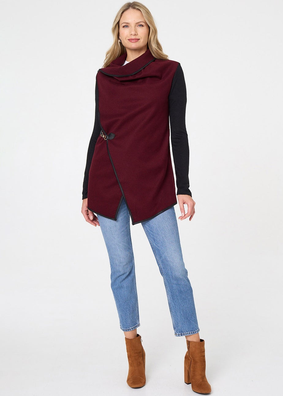 Izabel London Red Asymmetric Buckle Detail Wrap Jacket