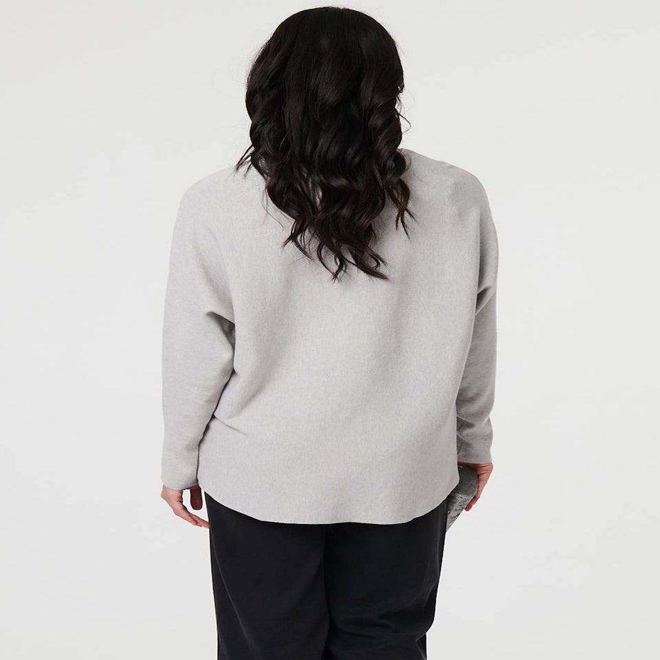 Izabel London Grey Floral Embellished Batwing Sleeve Jumper