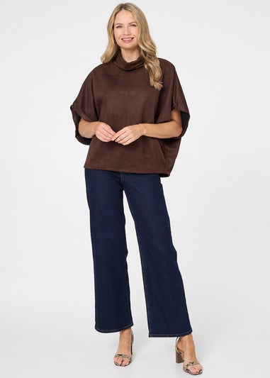 Izabel London Brown Suedette Cowl Neck Batwing Sleeve Top