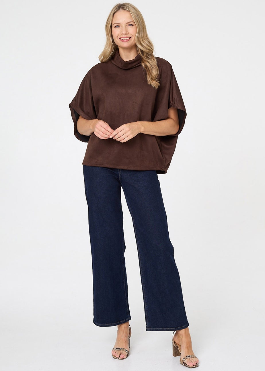 Izabel London Brown Suedette Cowl Neck Batwing Sleeve Top