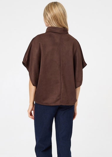 Izabel London Brown Suedette Cowl Neck Batwing Sleeve Top