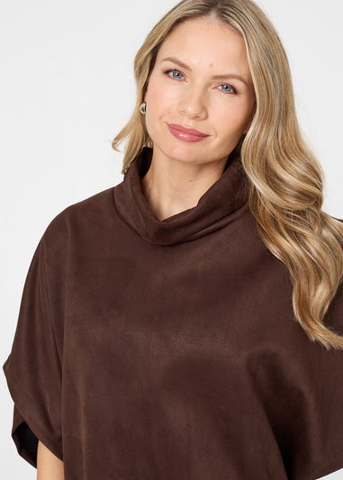 Izabel London Brown Suedette Cowl Neck Batwing Sleeve Top