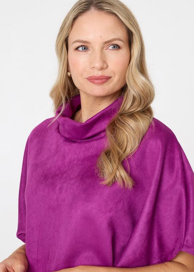 Izabel London Purple Suedette Cowl Neck Batwing Sleeve Top