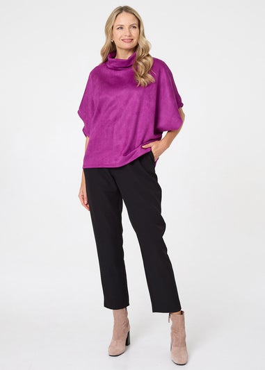 Izabel London Purple Suedette Cowl Neck Batwing Sleeve Top