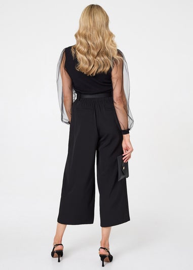 Izabel London Black Semi Sheer Sleeve Tie Neck Knit Top