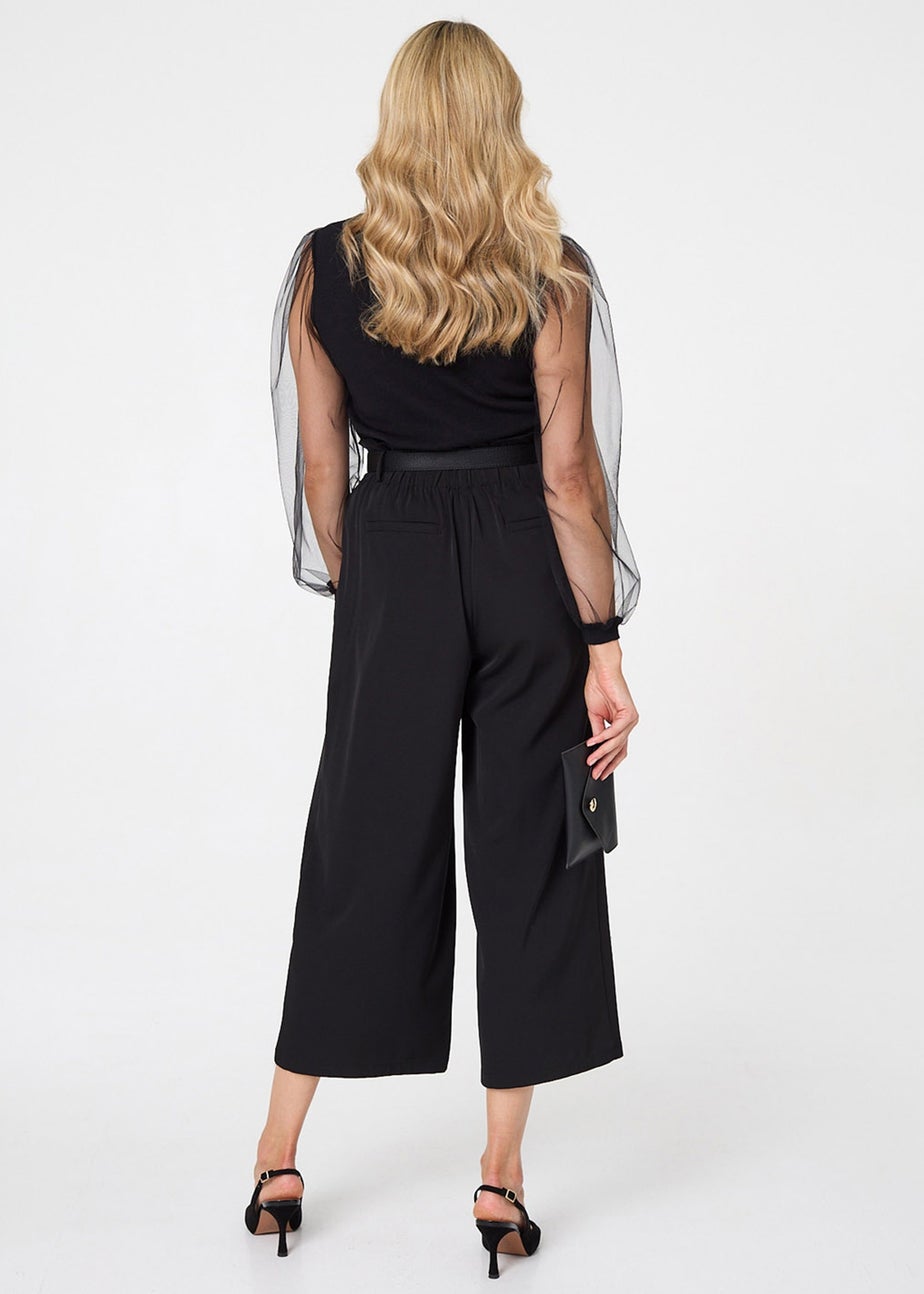 Izabel London Black Semi Sheer Sleeve Tie Neck Knit Top