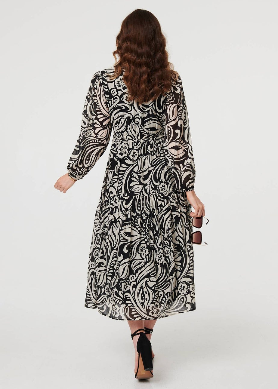 Izabel London Black Printed Layered Long Sleeve Maxi Dress