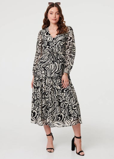Izabel London Black Printed Layered Long Sleeve Maxi Dress