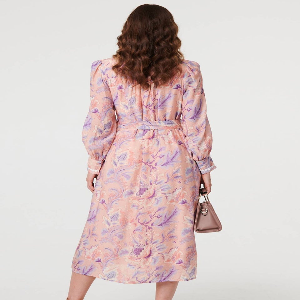 Izabel London Pink Floral Embellished Midi Shirt Dress