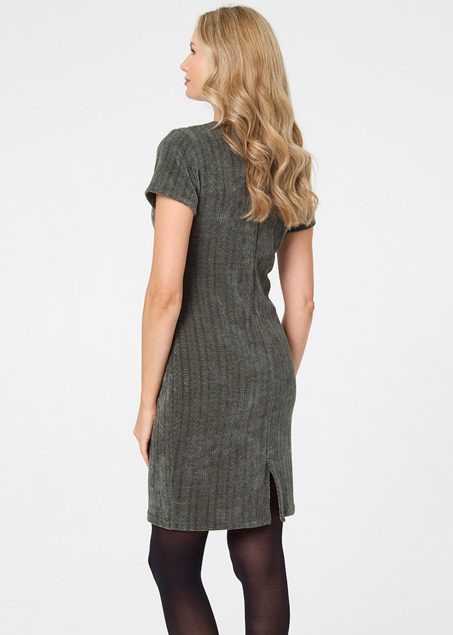 Izabel London Khaki Textured Cap Sleeve Short Bodycon Dress