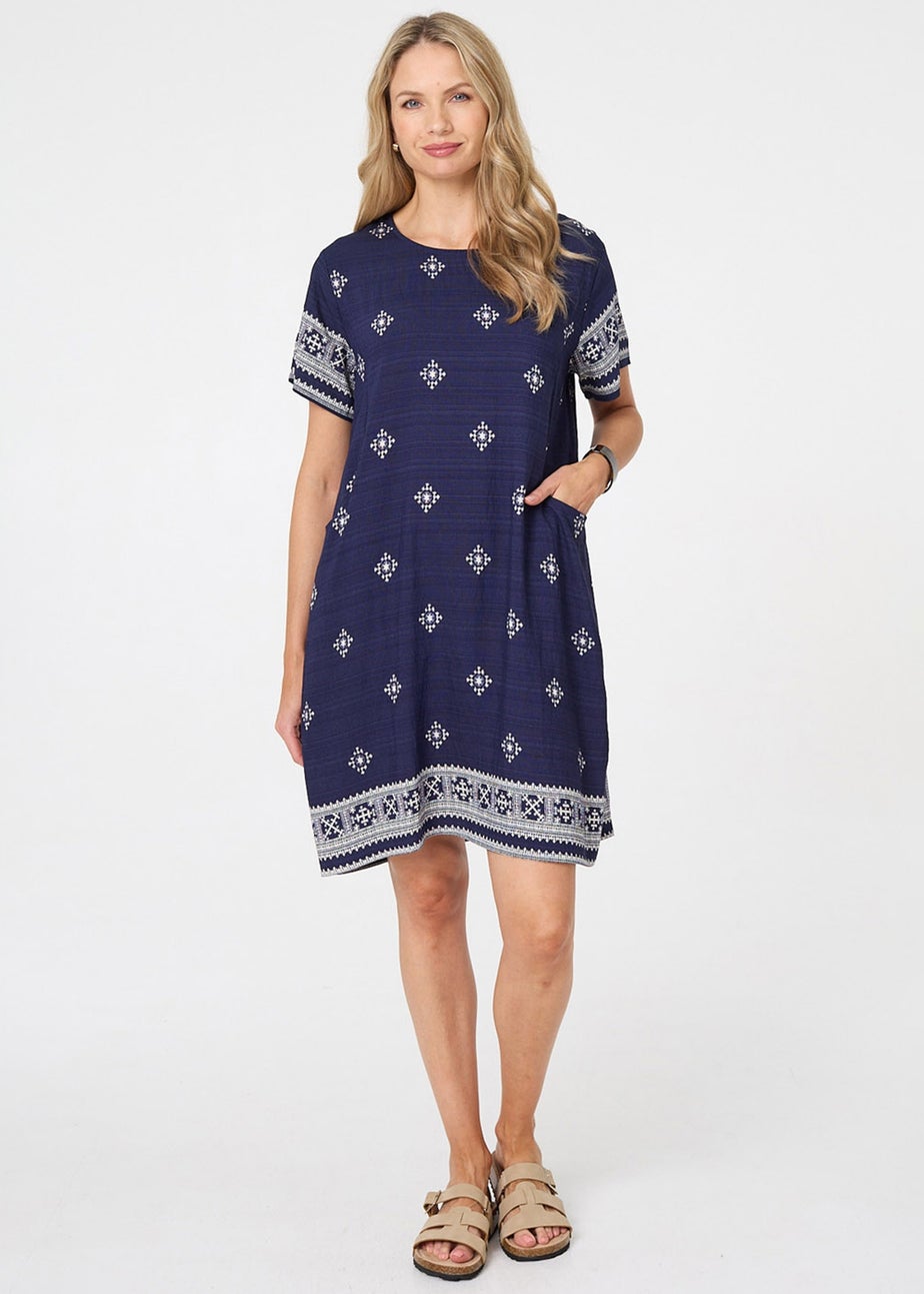 Izabel London Navy Border Print Knee Length Shift Dress