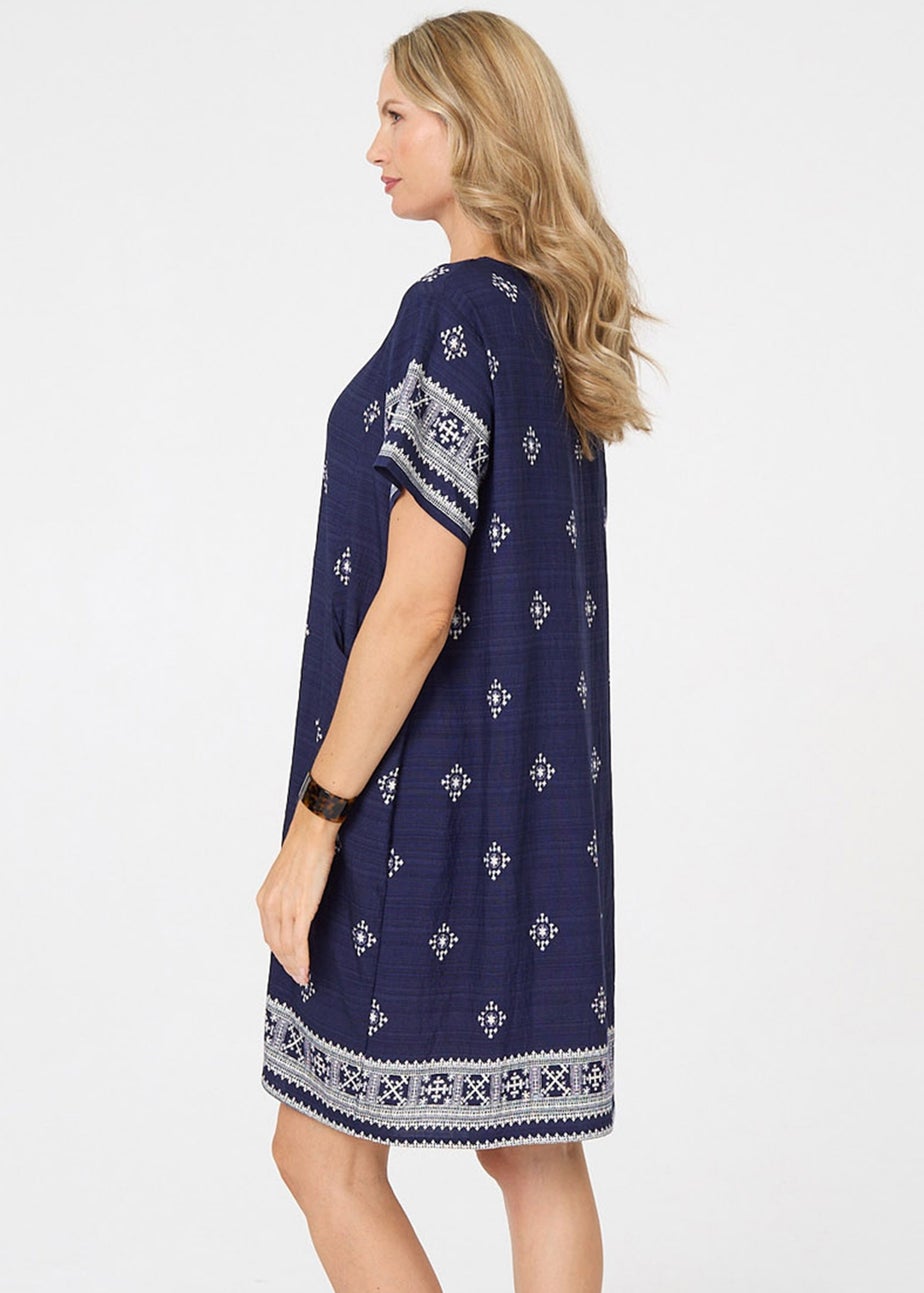 Izabel London Navy Border Print Knee Length Shift Dress