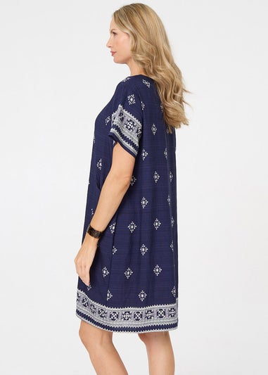 Izabel London Navy Border Print Knee Length Shift Dress