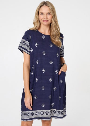 Izabel London Navy Border Print Knee Length Shift Dress