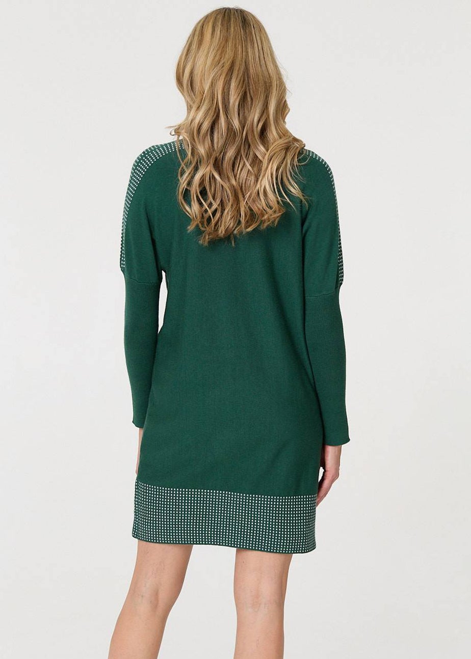 Izabel London Green Geo Print Long Sleeve Short Jumper Dress