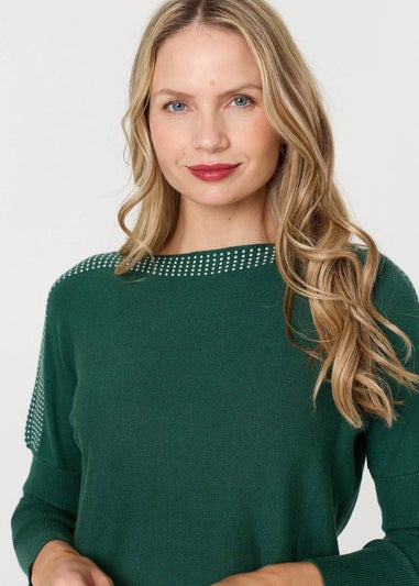 Izabel London Green Geo Print Long Sleeve Short Jumper Dress