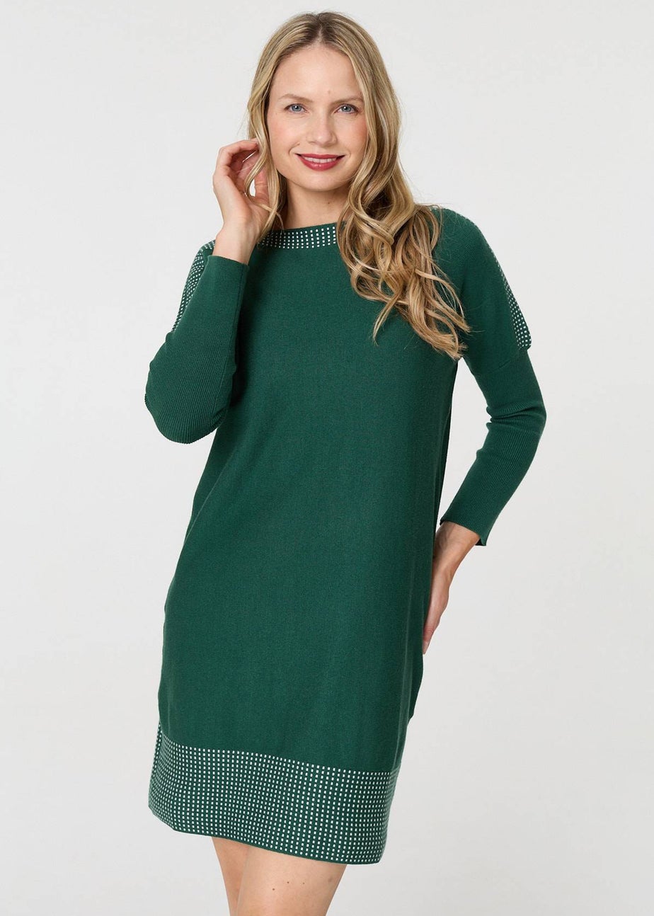 Izabel London Green Geo Print Long Sleeve Short Jumper Dress