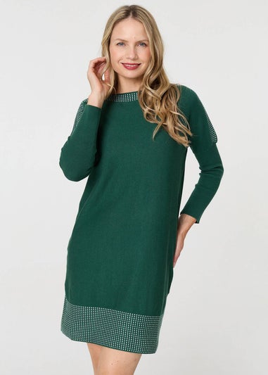 Izabel London Green Geo Print Long Sleeve Short Jumper Dress