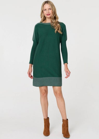 Izabel London Green Geo Print Long Sleeve Short Jumper Dress