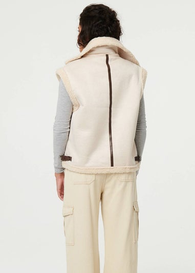 Izabel London Ivory Faux Suede Fur Lined Sleeveless Gilet