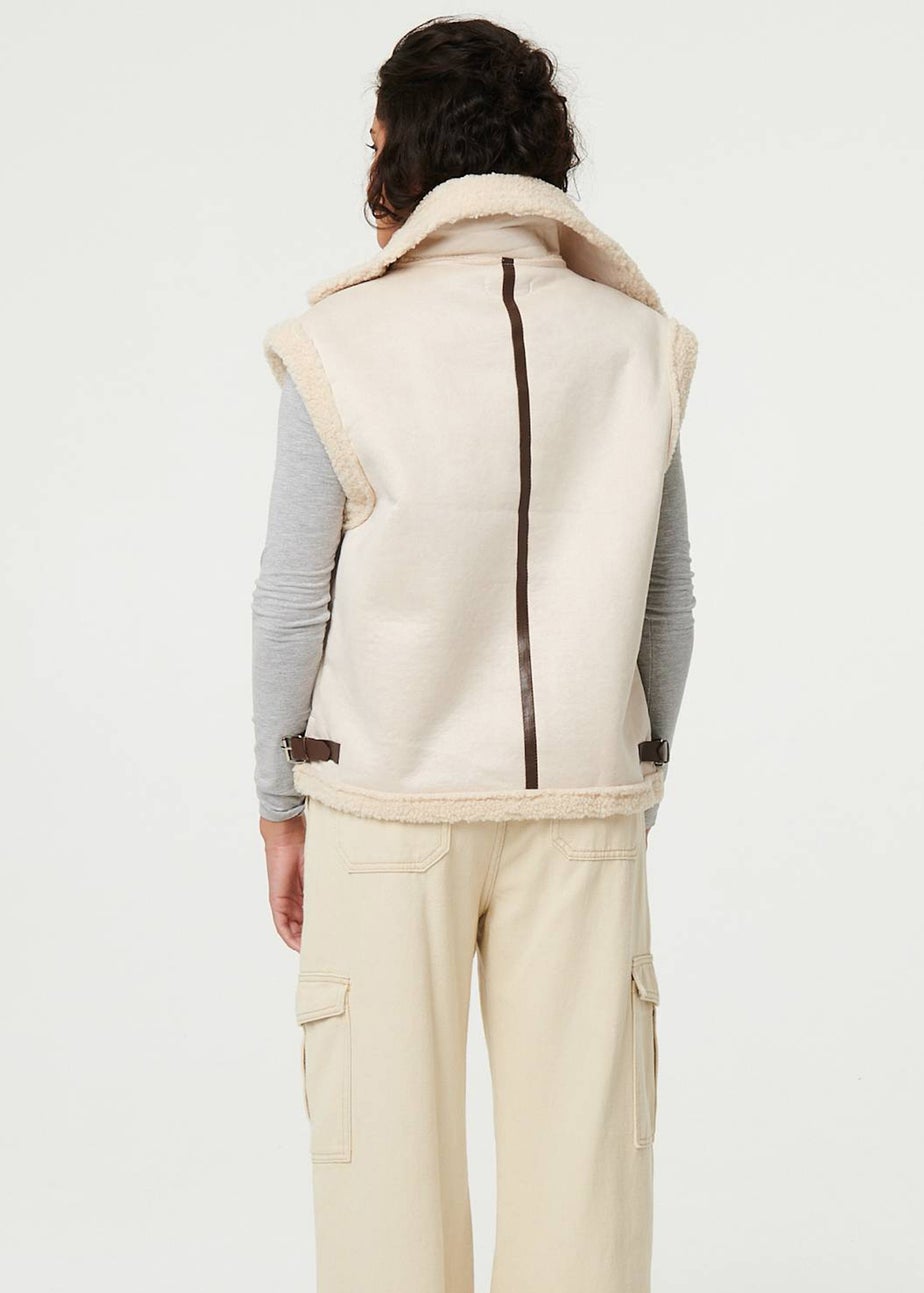 Izabel London Ivory Faux Suede Fur Lined Sleeveless Gilet