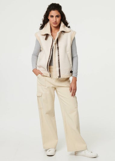 Izabel London Ivory Faux Suede Fur Lined Sleeveless Gilet