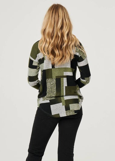 Izabel London Green Geo Print Long Sleeve Relaxed Top