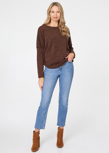 Izabel London Brown Metallic Textured Batwing Sleeve Jumper