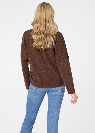 Izabel London Brown Metallic Textured Batwing Sleeve Jumper