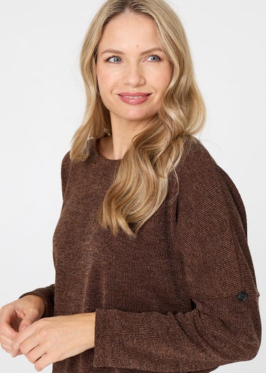 Izabel London Brown Metallic Textured Batwing Sleeve Jumper