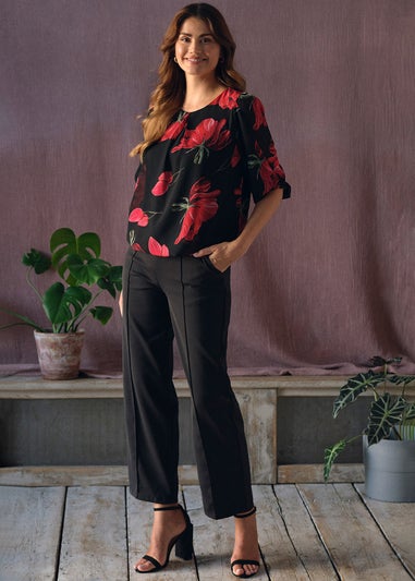 Izabel London Red Floral Semi Sheer Puff Sleeve Blouse