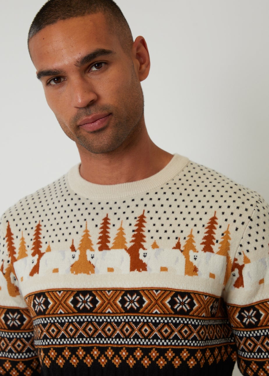 Threadbare Black Cable Knit Fairisle Christmas Jumper
