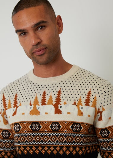 Threadbare Black Cable Knit Fairisle Christmas Jumper
