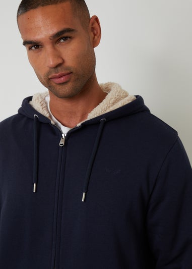 Threadbare Navy Borg Lined Zip Through Hoodie