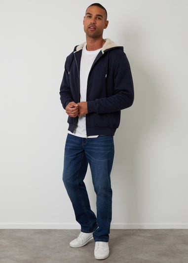 Threadbare Navy Borg Lined Zip Through Hoodie