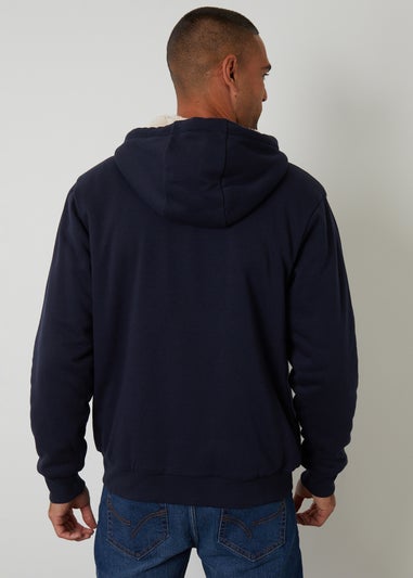 Threadbare Navy Borg Lined Zip Through Hoodie