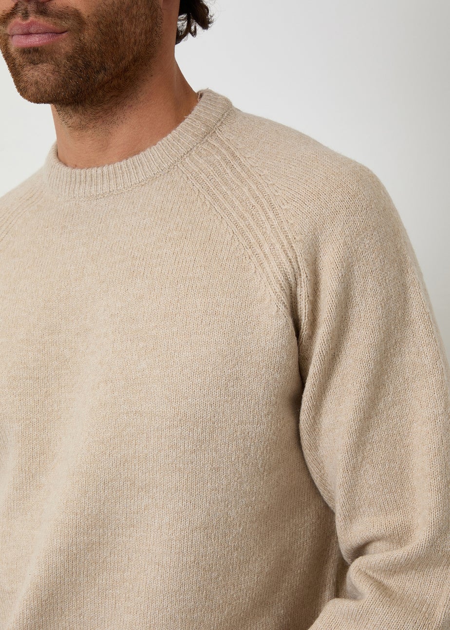 Threadbare Stone Raglan Rib Knitted Crew Neck Jumper