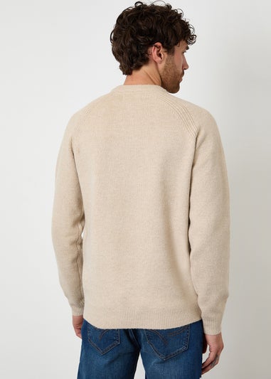 Threadbare Stone Raglan Rib Knitted Crew Neck Jumper