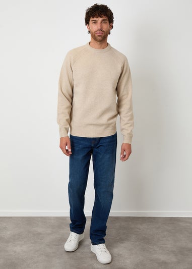 Threadbare Stone Raglan Rib Knitted Crew Neck Jumper