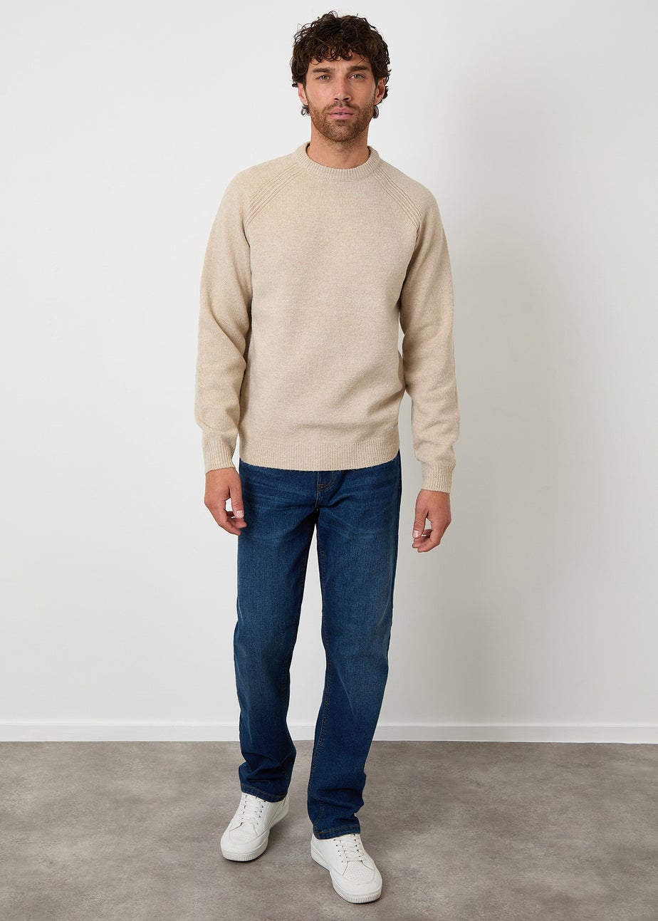 Threadbare Stone Raglan Rib Knitted Crew Neck Jumper