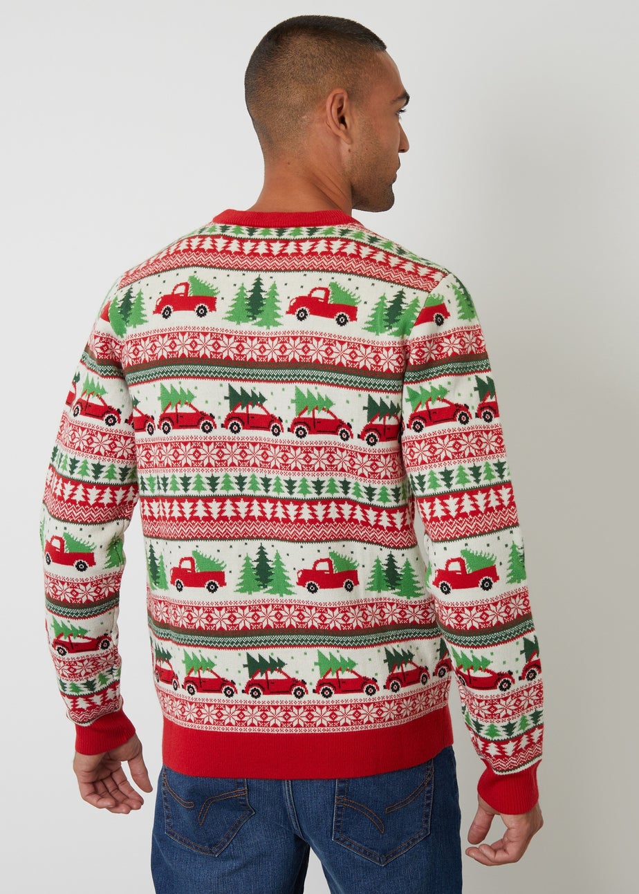 Threadbare Natural Car Fairisle Knitted Crew Neck Christmas Jumper
